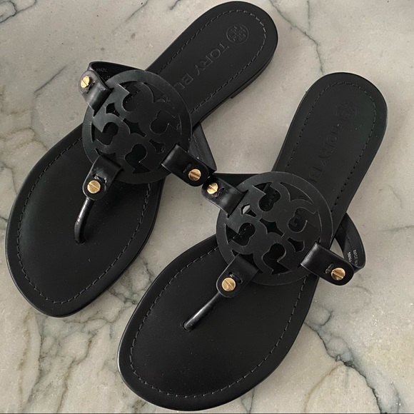 Tory Burch Shoes - Tory Burch Black Leather Millers Sandals 8.5